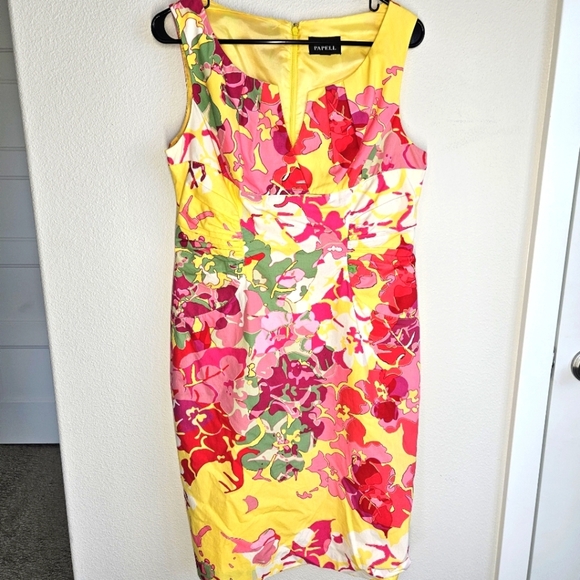 Adrianna Papell Women's Floral Dress - Yellow and Pink, Size 10 - Picture 1 of 6